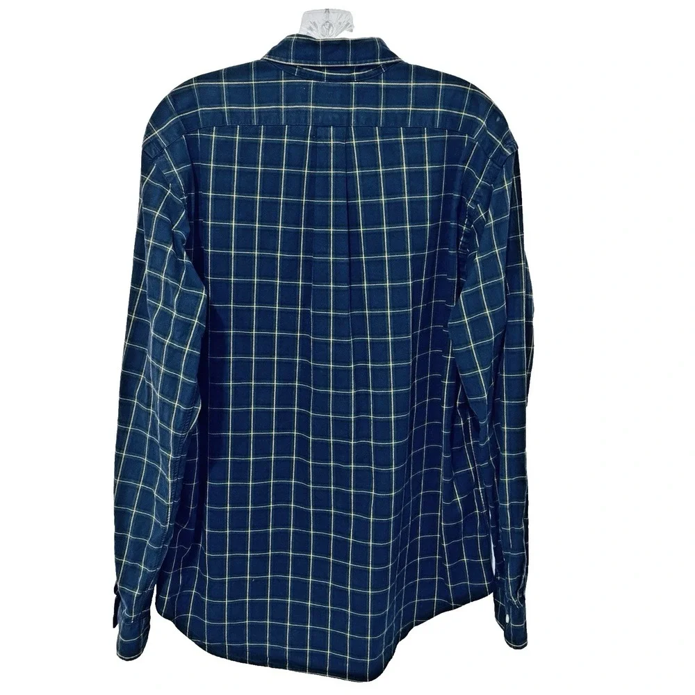 Ralph Lauren Button Down Shirt Mens L Navy Blue Plaid Windowpane Long Sleeve